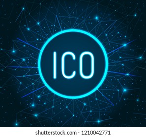 Ico digital virtual money financing icon illuminated vector. Coins and currency used in internet online for investment and profit. Business and banking