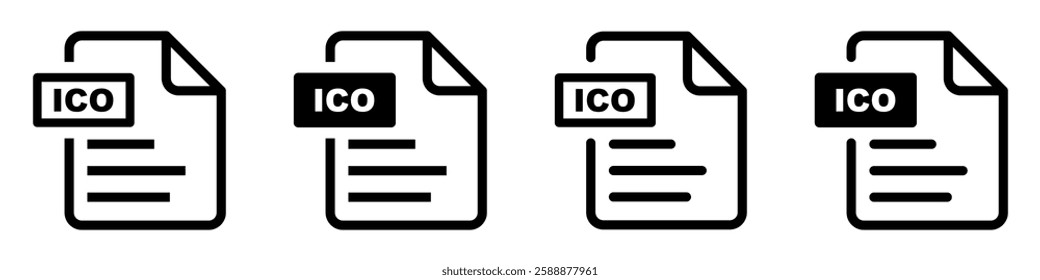 ICO file format icons set.ICO file download symbols.File format for texts, images, vector images, videos, interactive forms.
