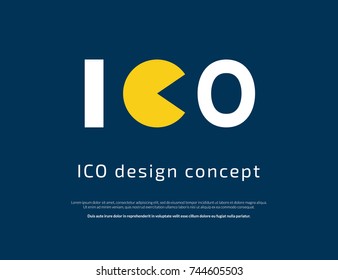 ICO fraud conceptual design. Initial coin offering concept vector illustration of white and yellow letters ICO as a financial a scam