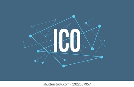 ICO headline logo design made of dots and thin lines on blue background