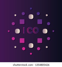 ICO headline logo design made of dots and word. Colorful gradient