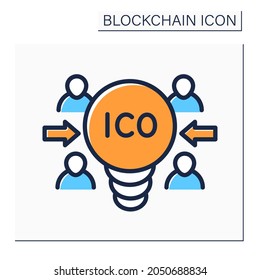 Ico idea color icon. Initial public offer of new cryptocurrency token. Cryptocurrency investment. Digital money, finance system. Isolated vector illustration