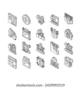 Ico Initial Coin Offer Collection isometric icons set. Ico Platform And Successful Start, Presentation And Investing, Development And Cryptocurrency Concept Linear Pictograms