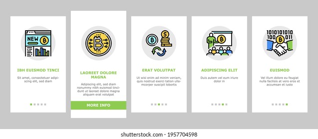 Ico Initial Coin Offer Onboarding Mobile App Page Screen Vector. Ico Platform And Successful Start, Presentation And Investing, Development And Cryptocurrency Illustrations