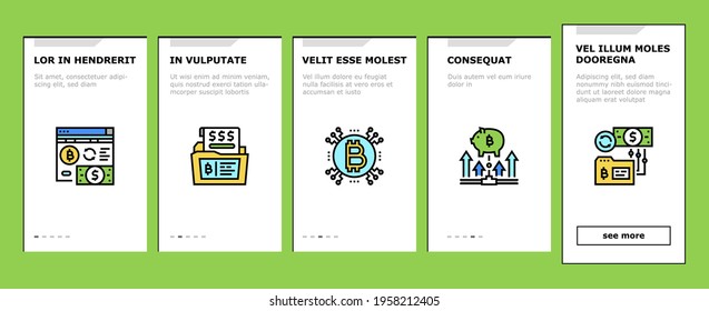 Ico Initial Coin Offer Onboarding Mobile App Page Screen Vector. Ico Platform And Successful Start, Presentation And Investing, Development And Cryptocurrency Illustrations