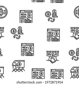 Ico Initial Coin Offer Vector Seamless Pattern Thin Line Illustration