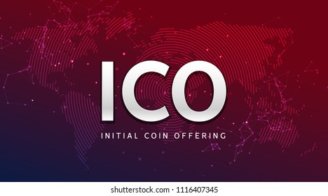 ICO initial coin offering background illustration. Blockchain business digital ico crypto company.