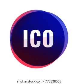 ICO or initial coin offering. Badge, icon. Vector illustration on white background.
