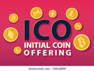 ICO or initial coin offering concept. vector illustration. 