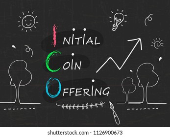ICO, Initial Coin Offering Doodle Background, Global Digital Background.