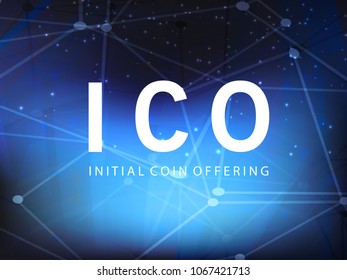 ICO Initial Coin Offering Futuristic Hud Abstract Blue Background. Global Digital Background.