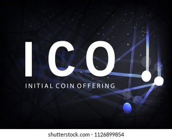 ICO Initial Coin Offering Futuristic Hud Abstract Dark Background. Global Digital Background.