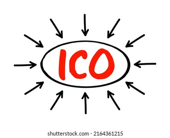 ICO Initial Coin Offering - type of funding using cryptocurrencies, acronym text concept with arrows