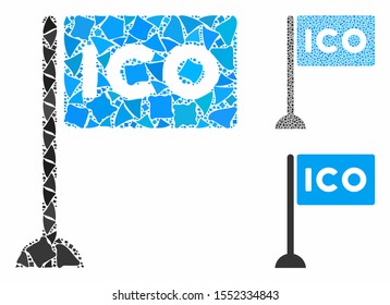 ICO rectangle flag mosaic of tremulant pieces in various sizes and color tinges, based on ICO rectangle flag icon. Vector tremulant pieces are united into mosaic.
