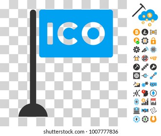 Ico Rectangle Flag pictograph with bonus bitcoin mining and blockchain images. Vector illustration style is flat iconic symbols. Designed for bitcoin apps.