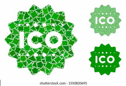 ICO token composition of tuberous pieces in various sizes and shades, based on ICO token icon. Vector unequal pieces are grouped into composition. ICO token icons collage with dotted pattern.
