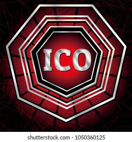 ICO and Token conceptual design and template. Initial coin offering concept vector illustration of golden letters ICO and Token set