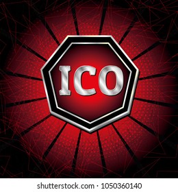 ICO and Token conceptual design and template. Initial coin offering concept vector illustration of golden letters ICO and Token set
