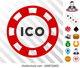 Ico Token pictograph with bonus gamble graphic icons. Vector illustration style is flat iconic symbols. Designed for gambling software.