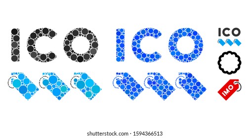 ICO tokens composition of small circles in variable sizes and color tints, based on ICO tokens icon. Vector small circles are organized into blue composition.