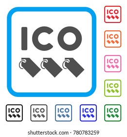 Ico Tokens icon. Flat gray iconic symbol in a blue rounded squared frame. Black, gray, green, blue, red, orange color additional versions of Ico Tokens vector.