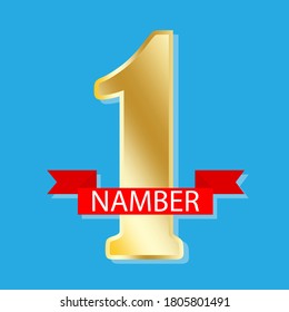 Icon 1. Number one. Winner concept. Prize-winning first place. Champion logo with ribbon. Victory symbol.