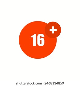 icon 16 + on a white background, on a vector illustration