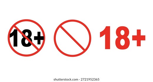Icono de 18 años más signo de restricción de edad Vector de más de dieciocho años límite de adultos contenido censurado solo símbolo de advertencia