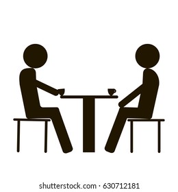 Icon 2 people sit at the table on a white background