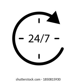 Icon 24 hours a day, 7 days a week. Vector 24 hours service icon. Vector illustration. Icon isolated.