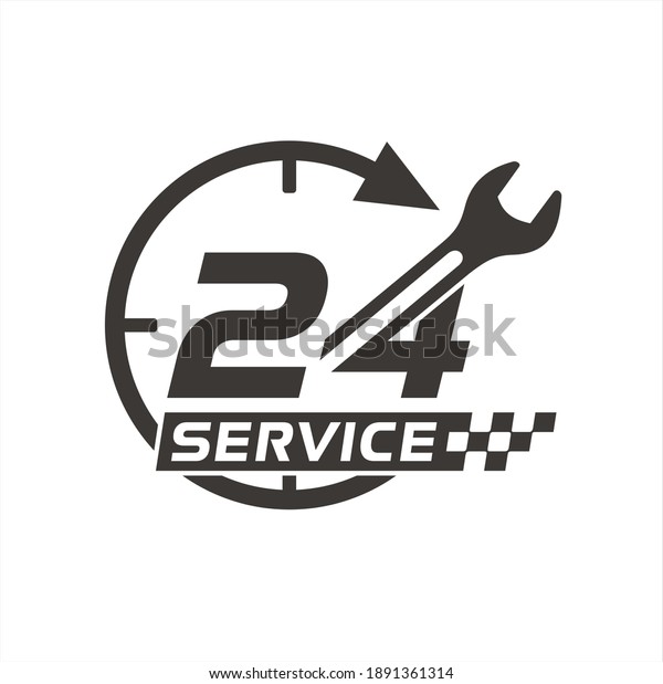 icon for 24\
hours mechanic service, auto\
service.