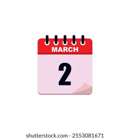 Icon of the 2nd in March , Day 2 of month. Vector illustration