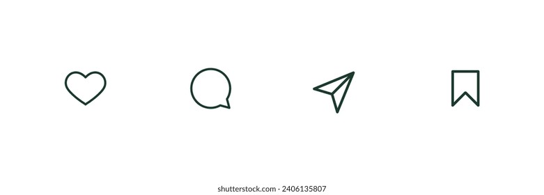 Icono 3 tipos de símbolo de corazón, comentario, compartir