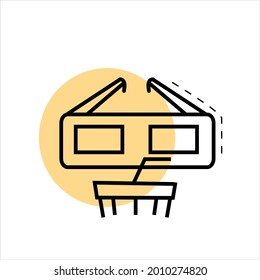 icon of 3d glasses for watching a movie and a glass of soda on a white and yellow background