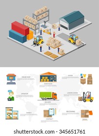 Icon 3d Isometric Process Of The Warehouse Interior, Logisti And Factory, Business Delivery, Storage Cargo Illustration