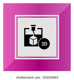 Icon of 3d printer creating cube, 3D inscription in circle