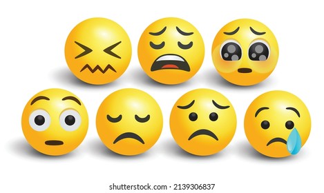 icon 3d vector round yellow cartoon bubble emoticons social media Mouth Wailing Weary Pleading Begging Shame Sad Crying Tear chat comment reactions icon template funny character message sad emoji