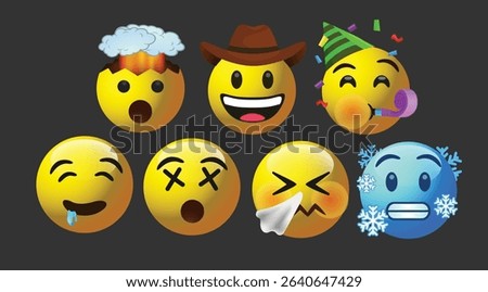 icon 3d vector round yellow cartoon bubble emoticons social media Whatsapp Instagram Facebook chat comment reactions icon template face Sneezing cold dizzy Exploding Partying emoji character message