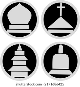 icon 4 places of worship . mosques, churches, monasteries, and temples