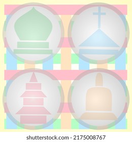 icon 4 places of worship with soft colors
