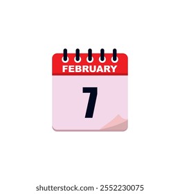 Icon of the 7 th in February , Day 7 of month. Vector illustration.