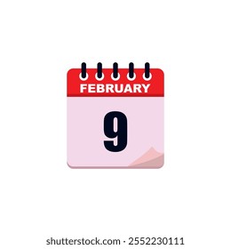 Icon of the 9 th in February , Day 9 of month. Vector illustration.