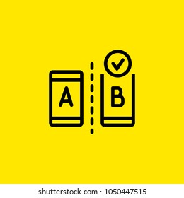 Icon of A/B testing. Modern devices, choice, result. Comparison concept. Can be used for topics like controlled experiment, research, statistical hypothesis testing