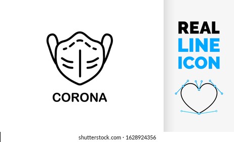 Icon about corona virus and infection in wuhan causing death and sickness in china and the world as an epidemic mask to prevent infection in a black line symbol with a editable stroke weight