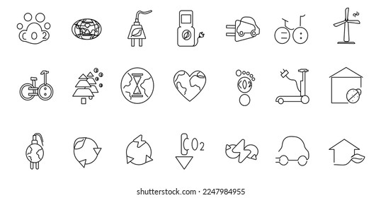Icon about energetic transition. Sustainable development. Net zero. Contain such icons as less CO2 emissions, green energy, climate action to save Earth. Editable vector stroke.