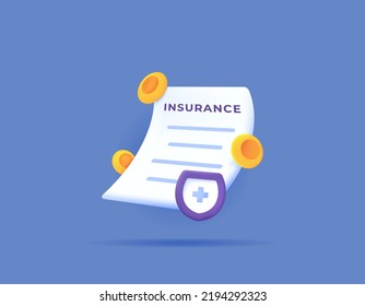 icon about insurance money, health and life insurance, protection. symbols of paper or insurance files, coins, shields. 3d and realistic designs. graphic elements