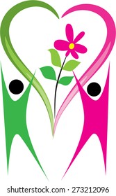 icon about people holding a heart shape with plant