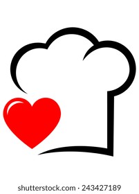 icon with abstract chef hat and red heart on white background