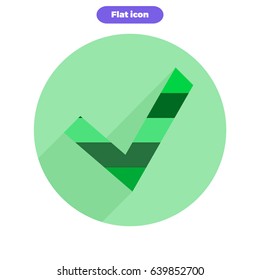 Icon of abstract colorful Correct button in flat style with long shadow and right corners. Vector illustration.
