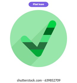 Icon of abstract colorful Correct button in flat style with long shadow and round corners. Vector illustration.